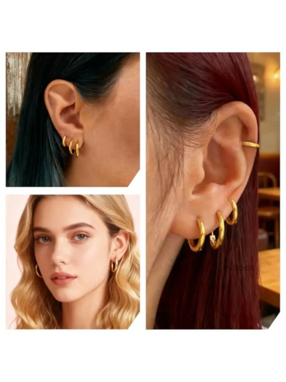 4 Pair Gold Plated Stainless Steel Small Huggie Hoop Earrings Set for Women